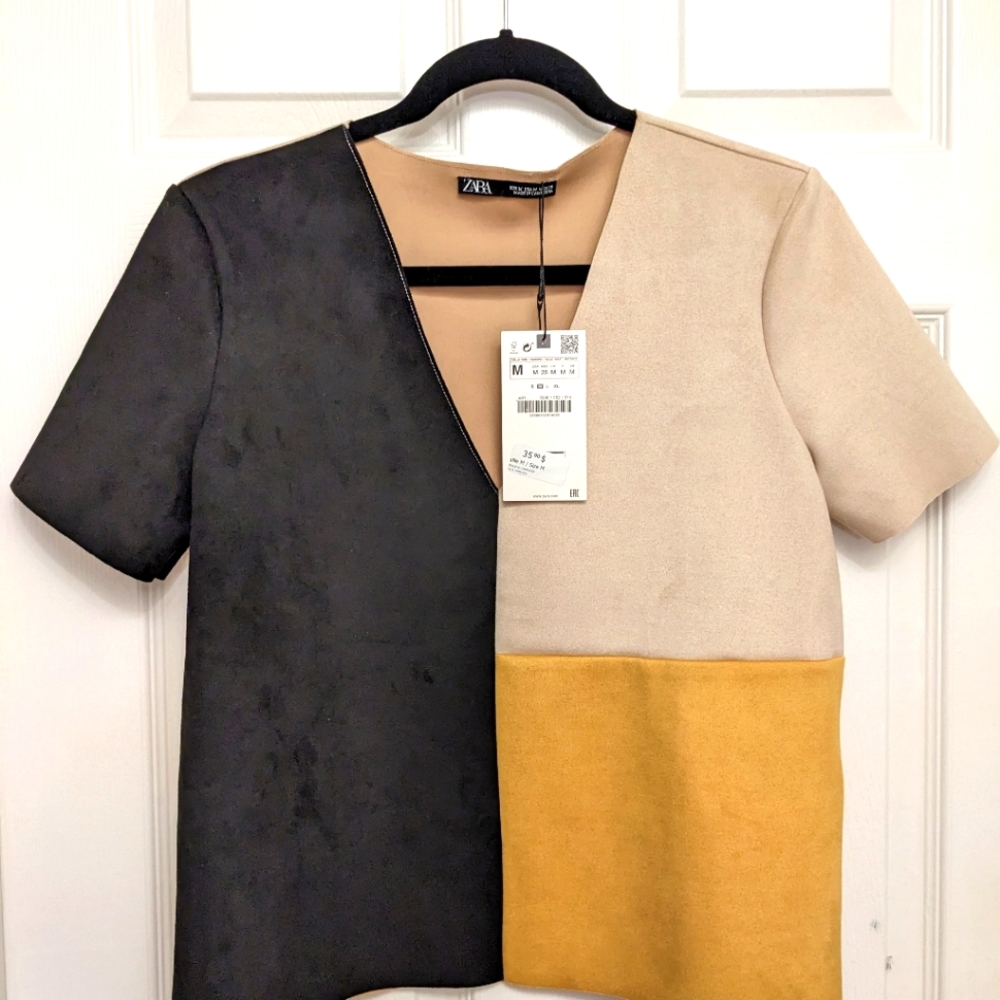 Zara faux suede t-shirt medium NWT